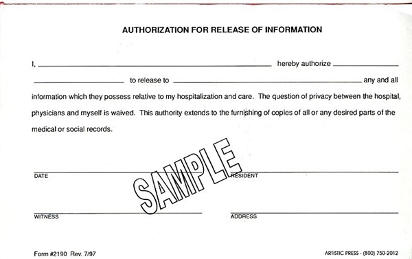 Authorization for release of information # 2190