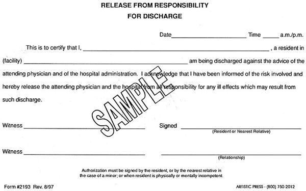 Release From Responsibility for Discharge # 2193