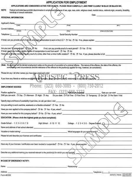 Application for Employment # 2350
