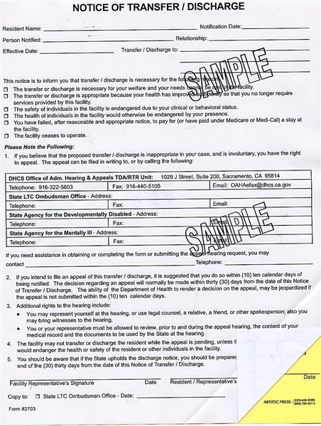 Notice of Transfer / Discharge # 2703 NCR