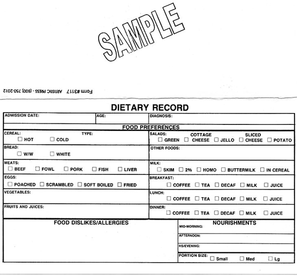 Dietary Record Card #3117-2