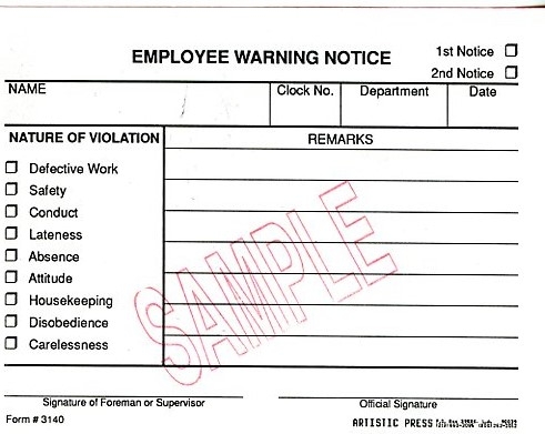 Employee Warning Notice# 3140