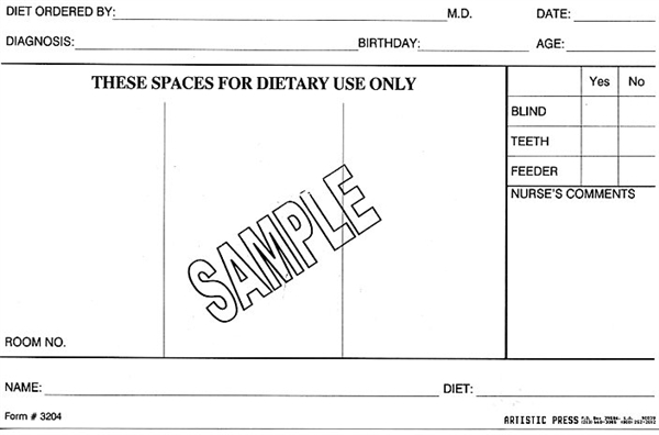 Dietary Record Card # 3204