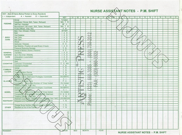 Nurse Assistant Notes - P.M. Shift # 3736-2