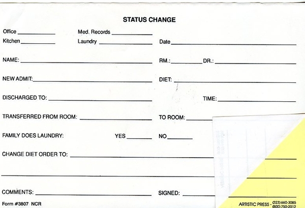 Status Change - 2 Part NCR # 3807