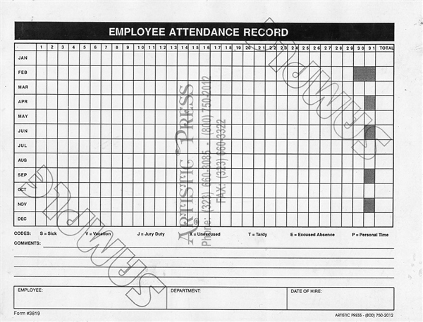 Employee Attendance Record  # 3819